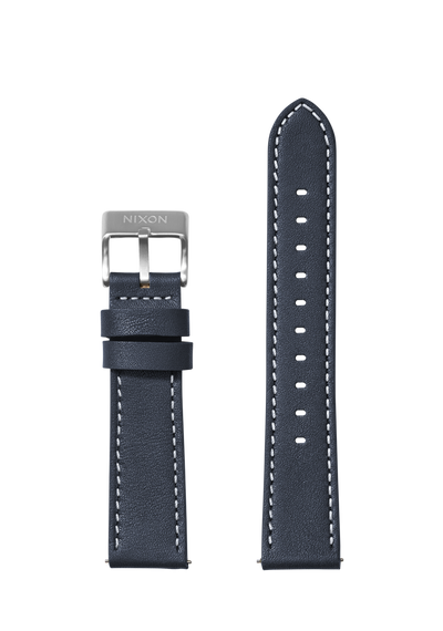 23mm Stitched Leather Band - Blu navy