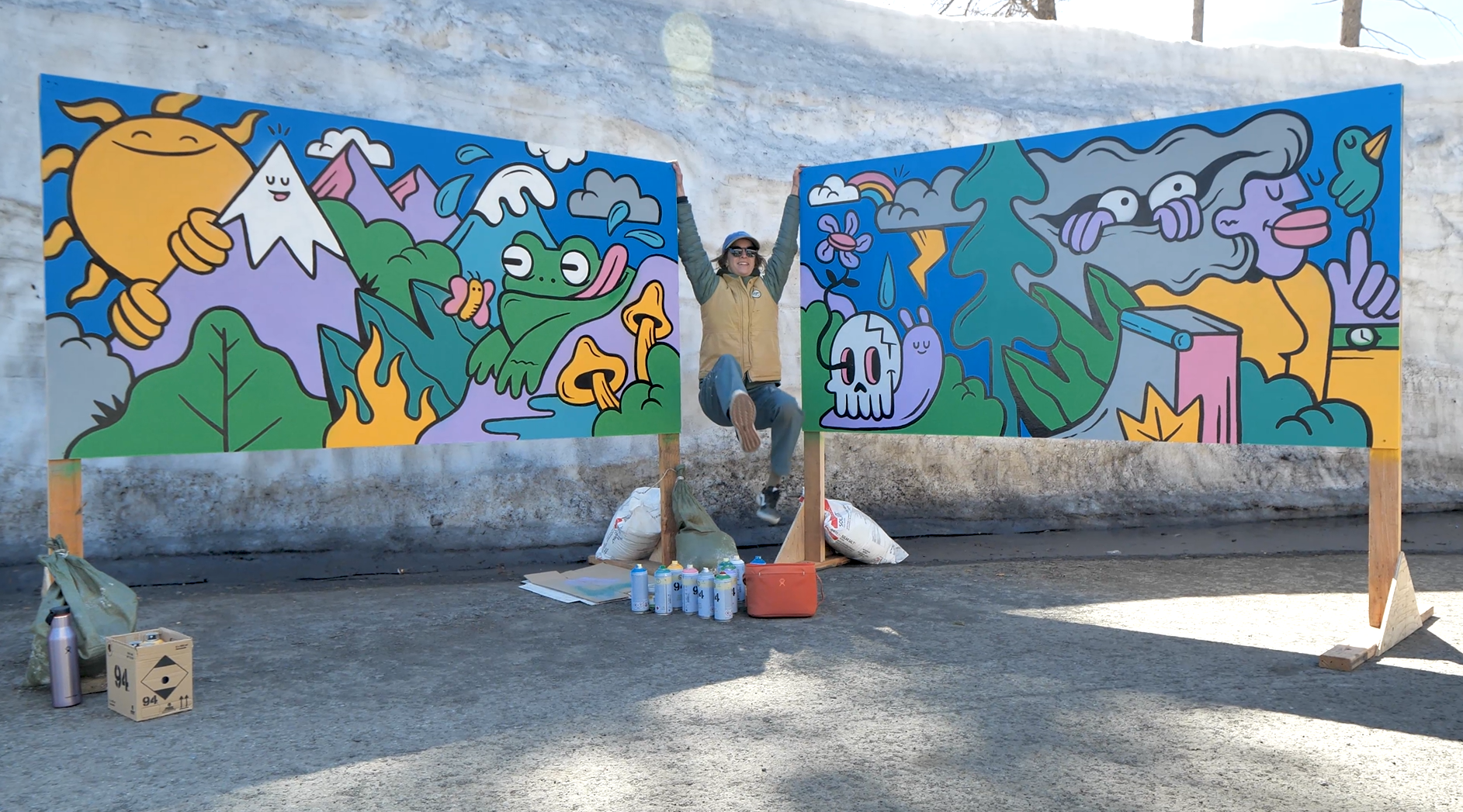 Hannah Eddy painting with Nixon and family at Woodward Tahoe