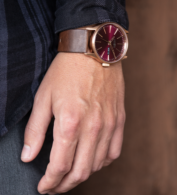 Sentry Leather - Rose Gold / Burgundy / Brown