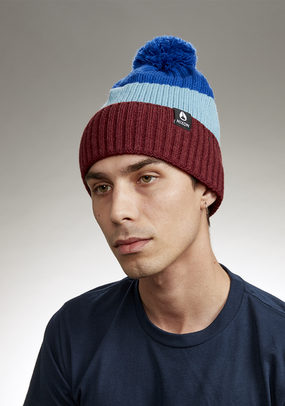 Schrader Pom Beanie - Dark Cherry / Blue View 3