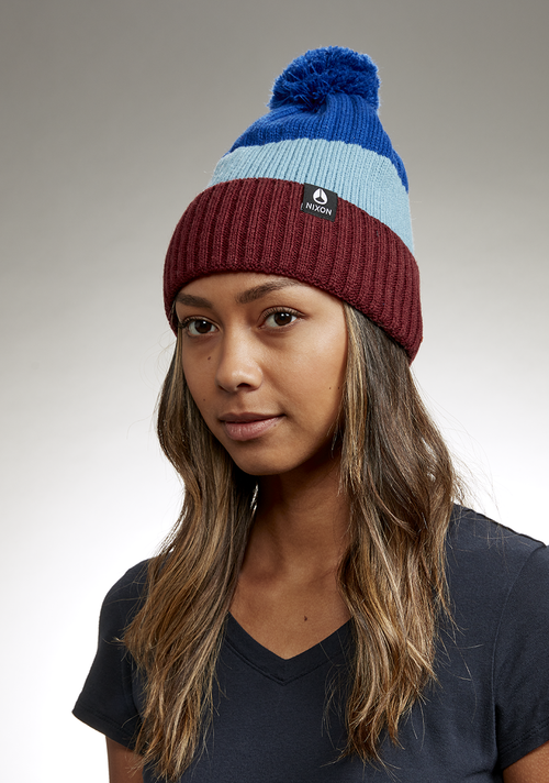 Schrader Pom Beanie - Dark Cherry / Blue