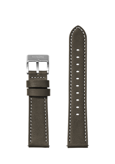 20mm Stitched Leather Band - Oliva scuro