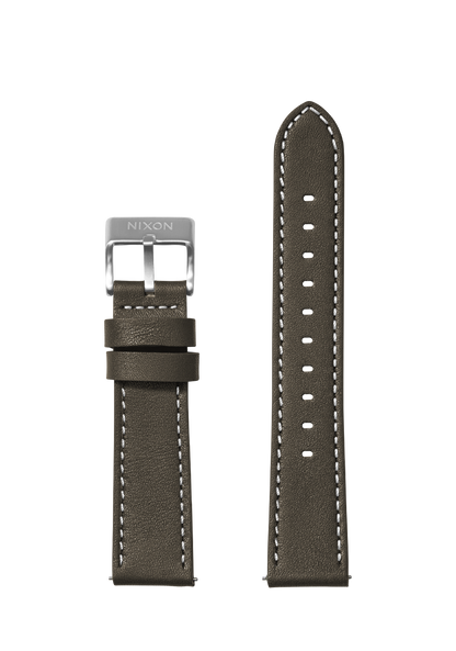 20mm Stitched Leather Band - Oliva scuro View 1