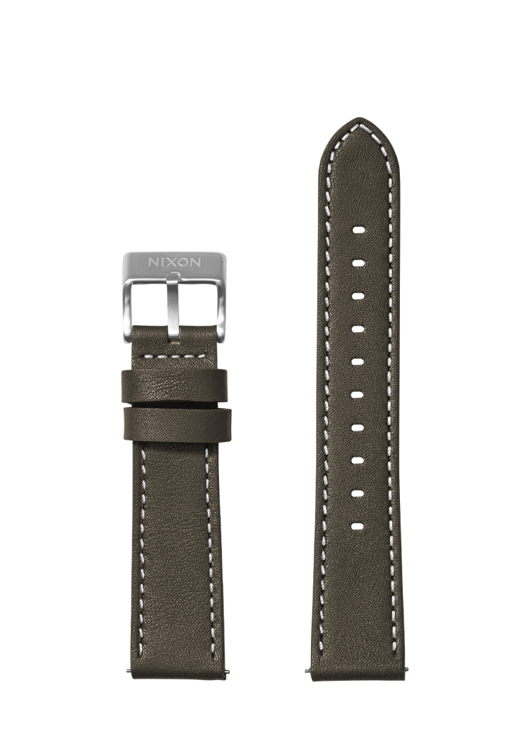 20mm Stitched Leather Band - Oliva scuro