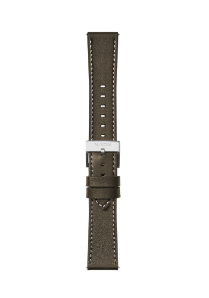 20mm Stitched Leather Band - Oliva scuro View 2