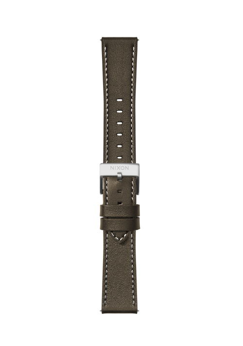 20mm Stitched Leather Band - Oliva scuro