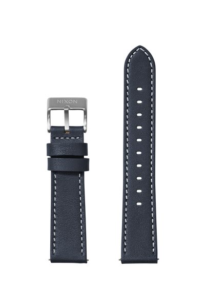 20mm Stitched Leather Band - Blu navy