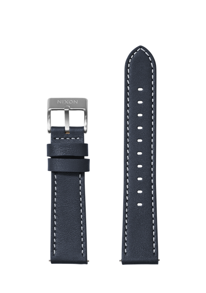 20mm Stitched Leather Band - Blu navy View 1