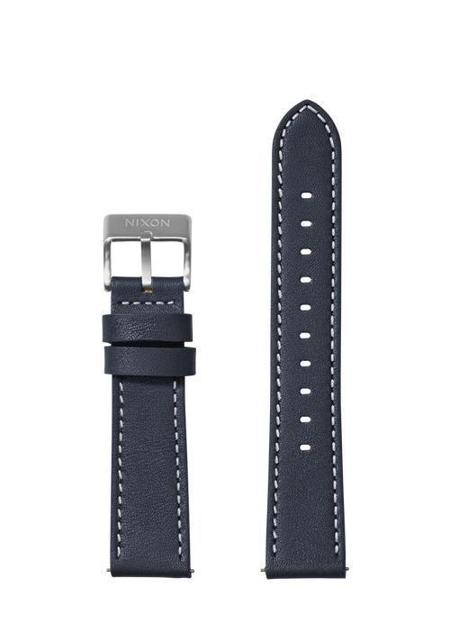 20mm Stitched Leather Band - Blu navy