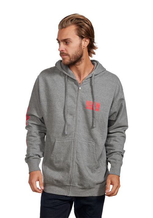 Felpa con zip Track - Grigio mélange scuro / Rosso