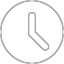 Grey outline of a clock face with hands.